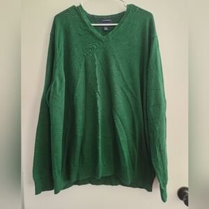 Lands End V-neck Sweater Mens XXL 100% Supima Cotton Green Long Sleeve